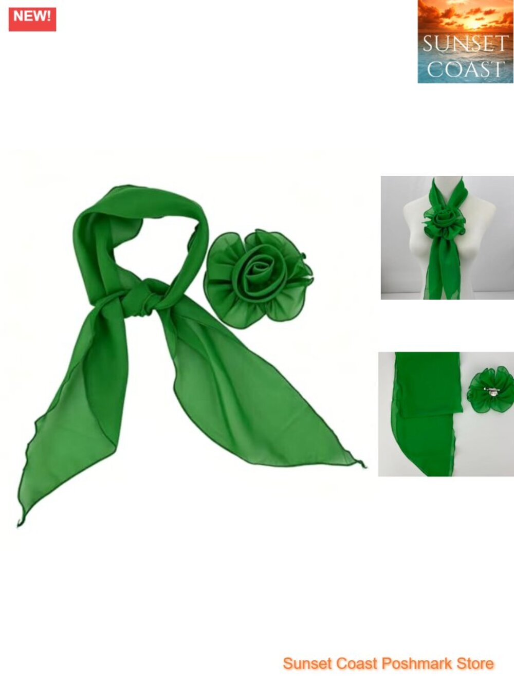 Chiffon Long Scarf with Removable Flower Summer Wrap